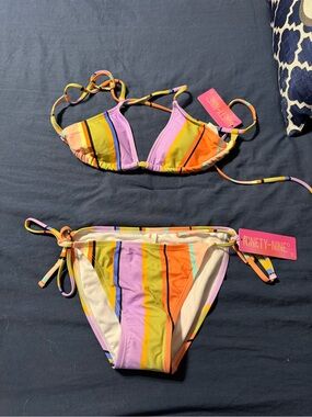 Ninety Pink, Orange, Yellow, Green & Purple Stripe Tie-Side Bikini